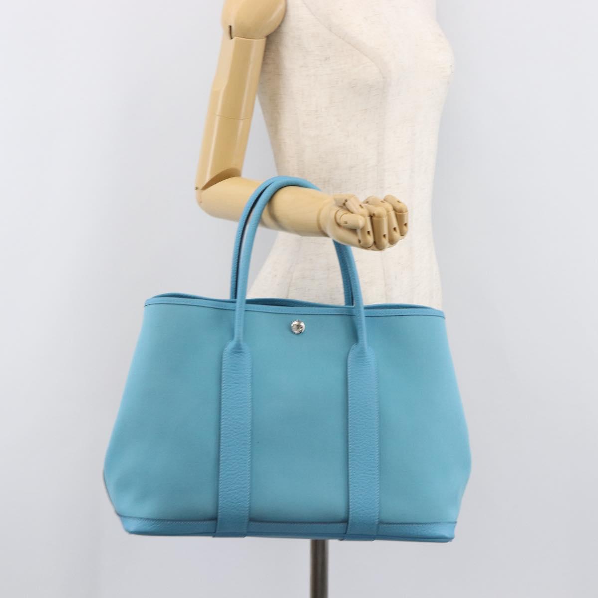 HERMES Garden Party PM Tote Bag Canvas Blue Silver Auth LN144M
