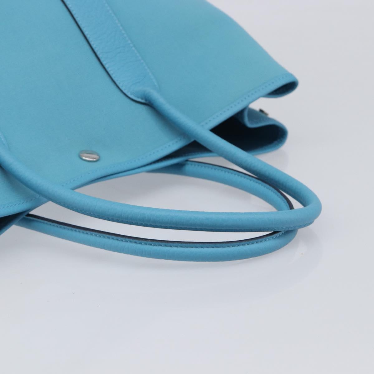 HERMES Garden Party PM Tote Bag Canvas Blue Silver Auth LN144M