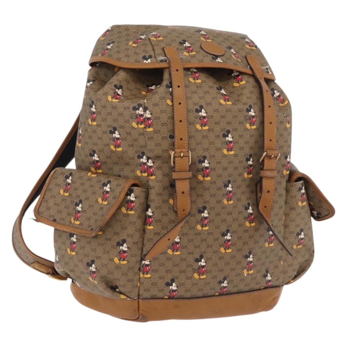 GUCCI Micro GG Supreme GUCCIxDisney Bag PVC Beige Gold 603898 Auth LN145