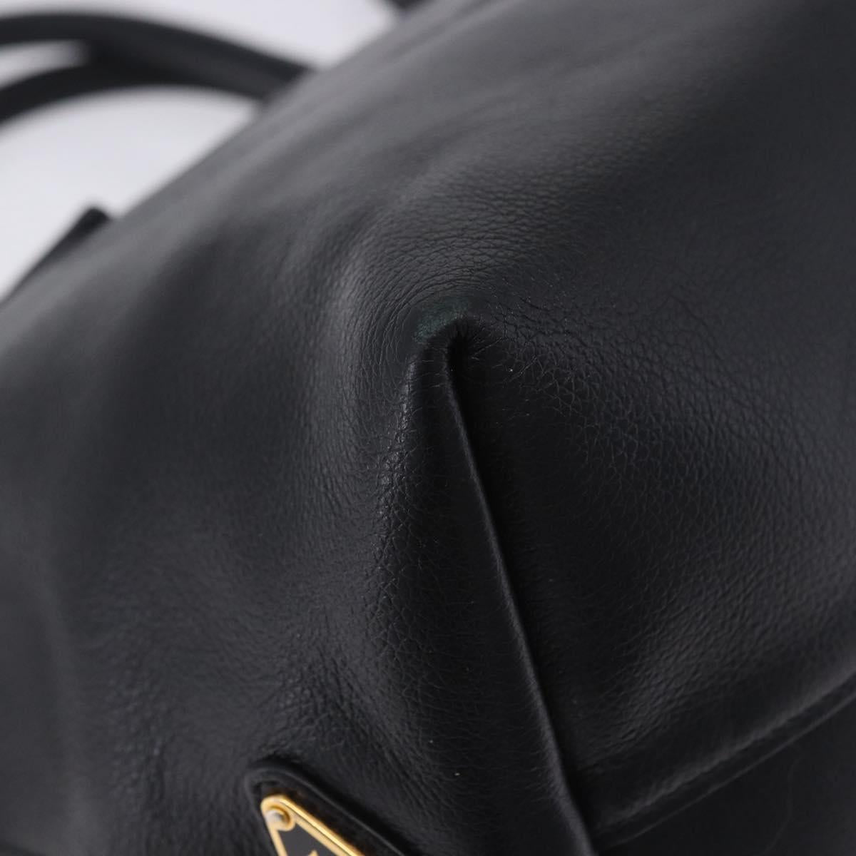 PRADA Hand Bag Leather 2way Black Gold Auth LN148V