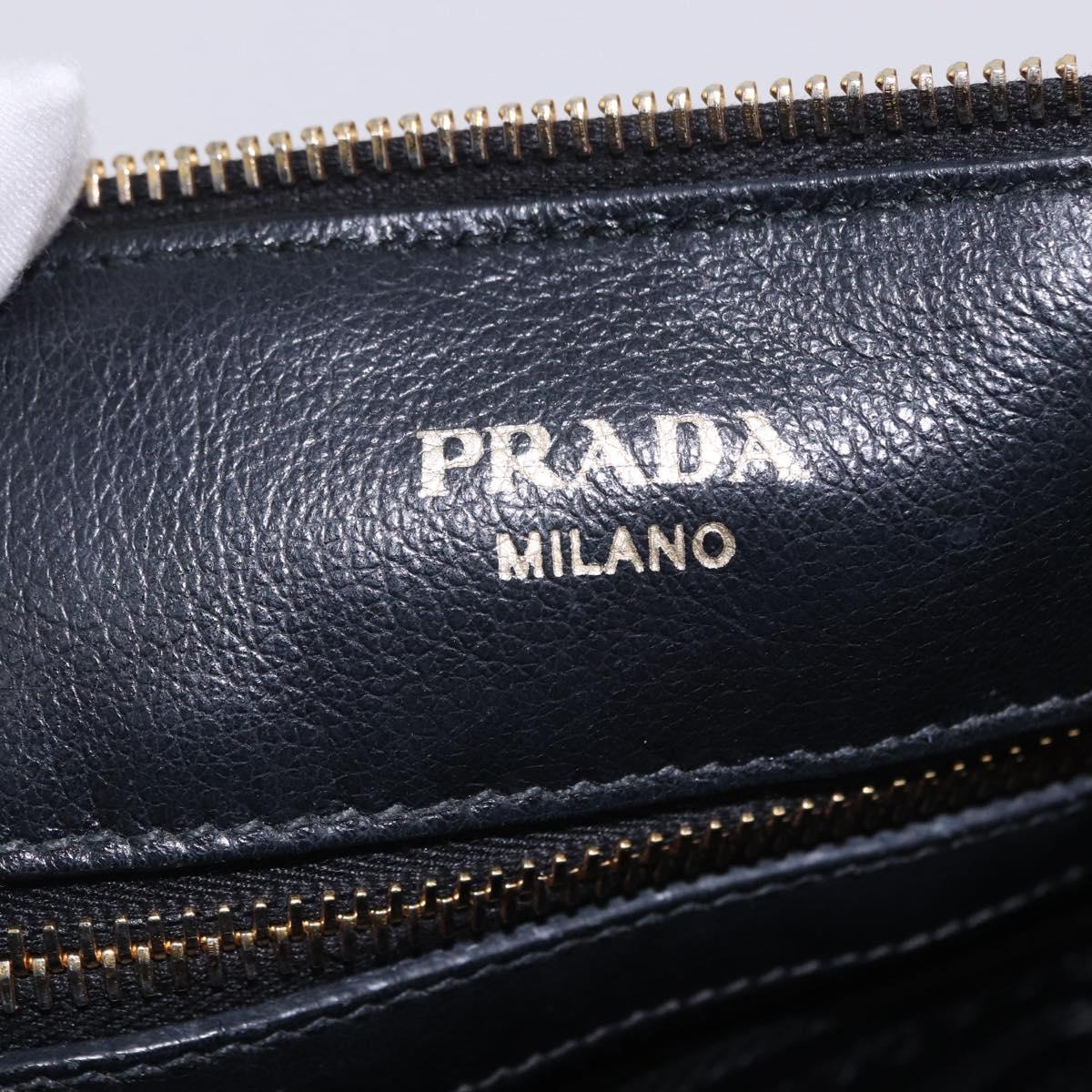 PRADA Hand Bag Leather 2way Black Gold Auth LN148V