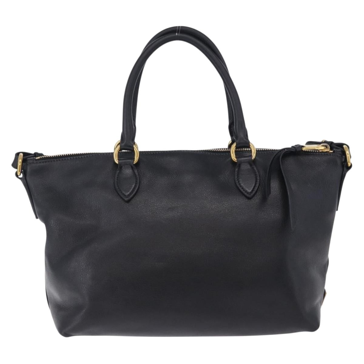 PRADA Hand Bag Leather 2way Black Gold Auth LN148V