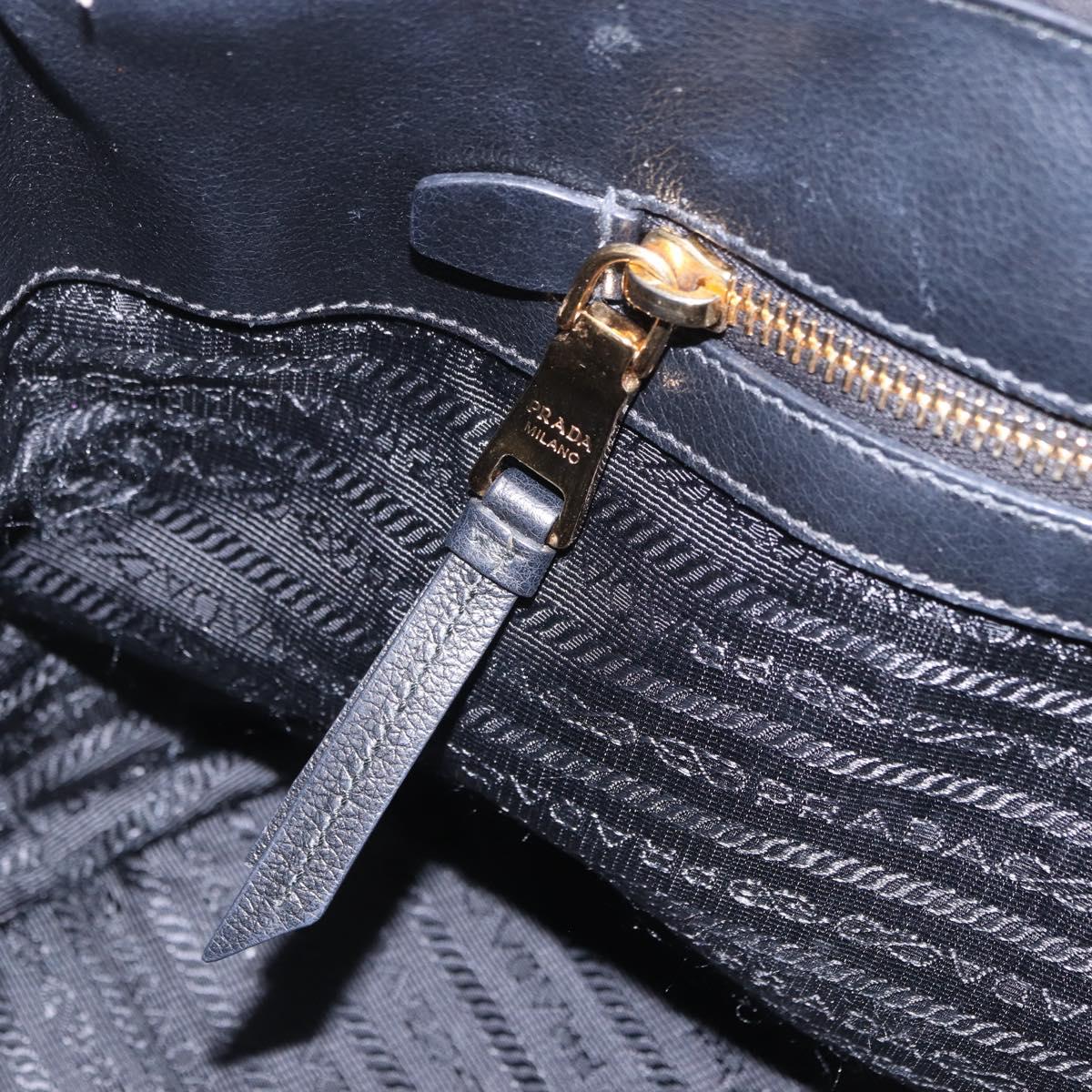 PRADA Hand Bag Leather 2way Black Gold Auth LN148V