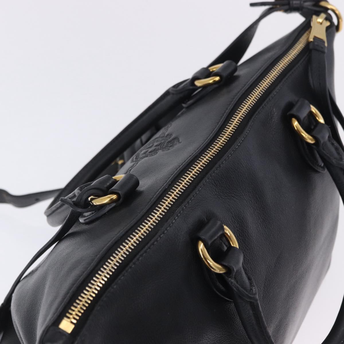 PRADA Hand Bag Leather 2way Black Gold Auth LN148V