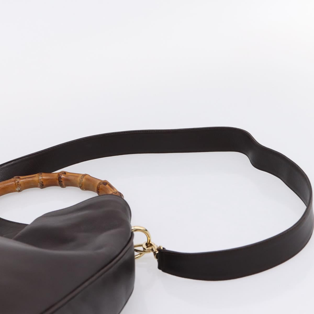 GUCCI Bamboo Shoulder Bag Leather 2way Dark Brown Gold 001 0166 1577 Auth LN160