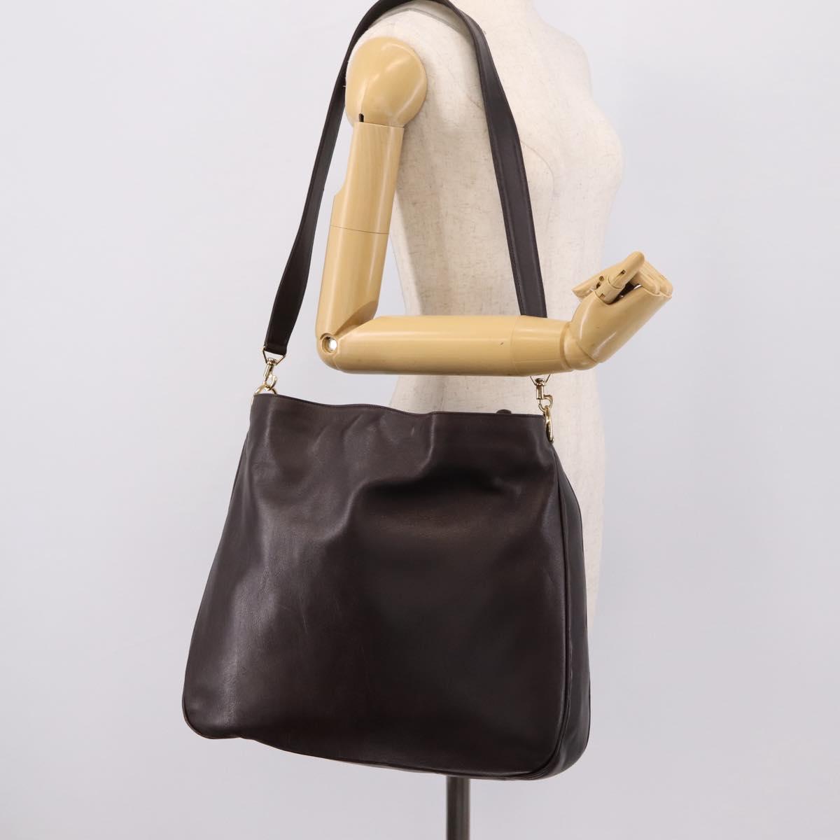 GUCCI Bamboo Shoulder Bag Leather 2way Dark Brown Gold 001 0166 1577 Auth LN160