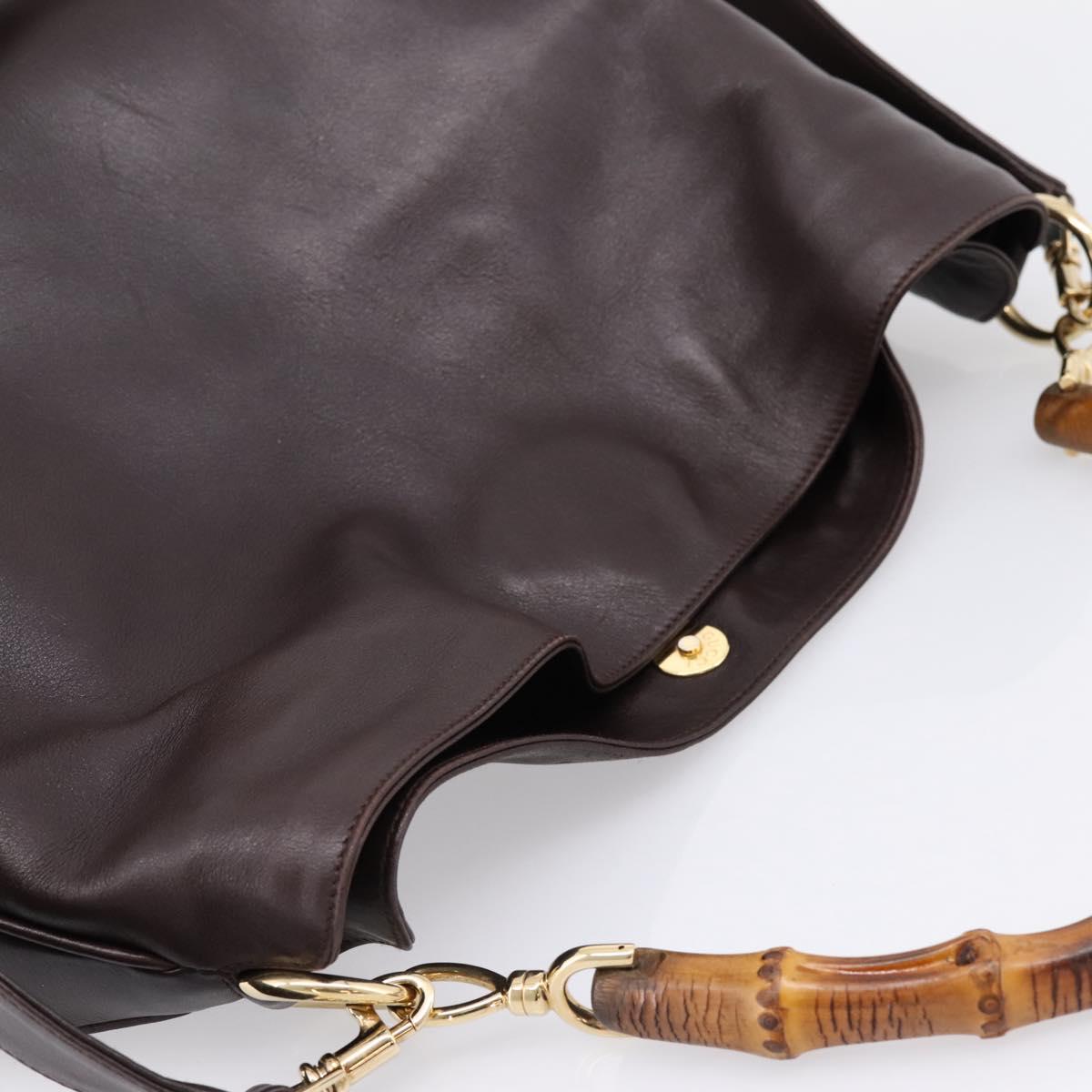 GUCCI Bamboo Shoulder Bag Leather 2way Dark Brown Gold 001 0166 1577 Auth LN160