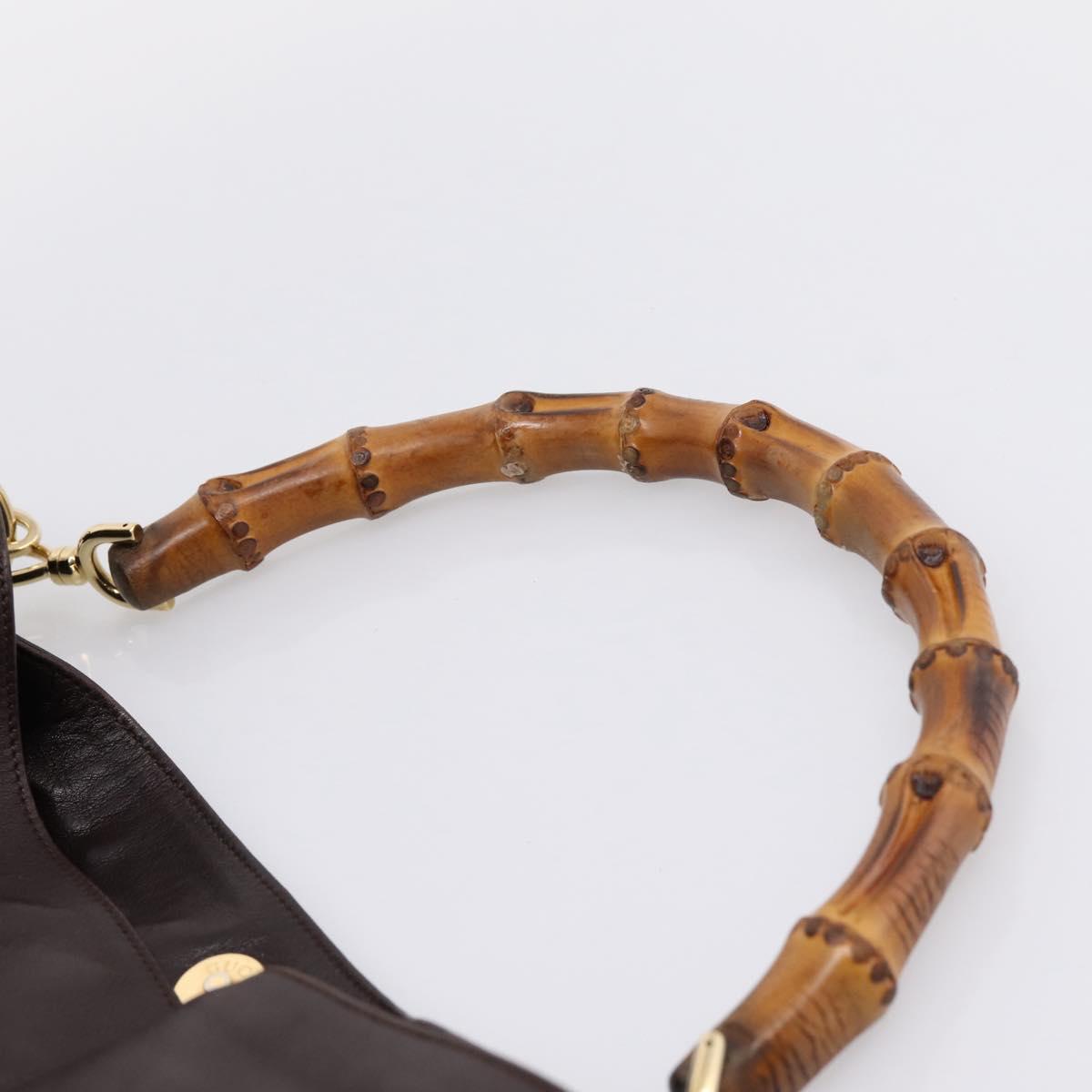 GUCCI Bamboo Shoulder Bag Leather 2way Dark Brown Gold 001 0166 1577 Auth LN160