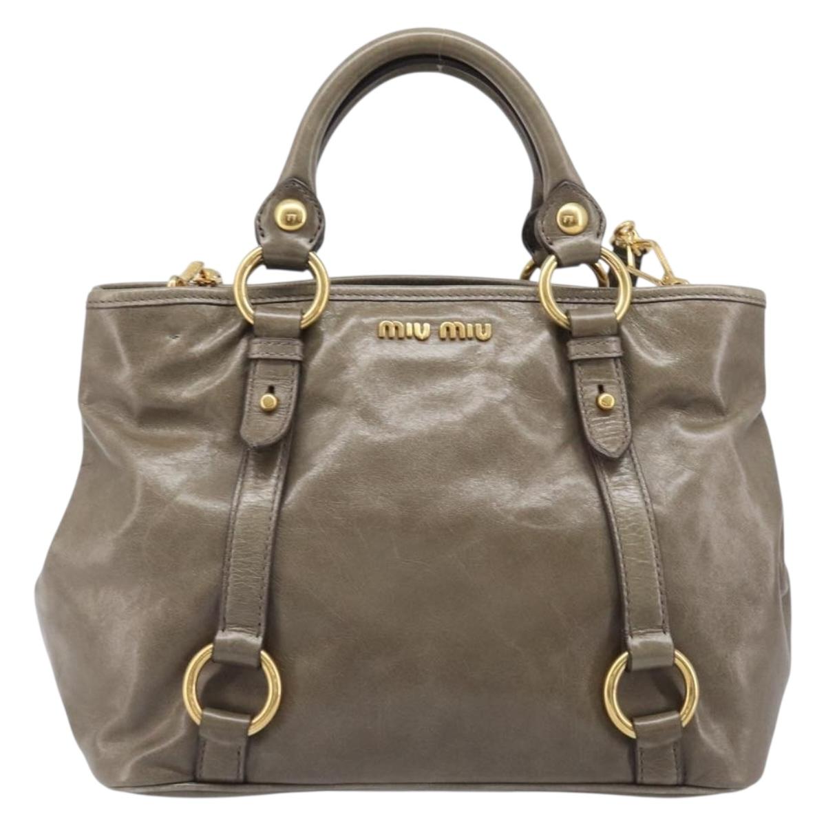 Miu Miu Hand Bag Vitellolux 2way Brown Gold Auth LN167V