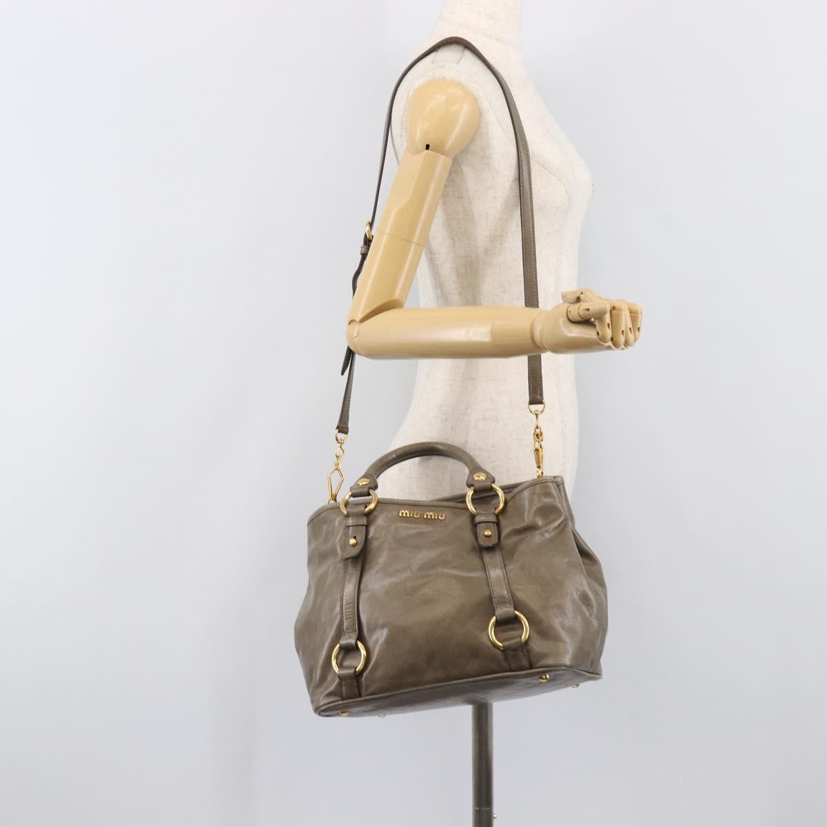 Miu Miu Hand Bag Vitellolux 2way Brown Gold Auth LN167V