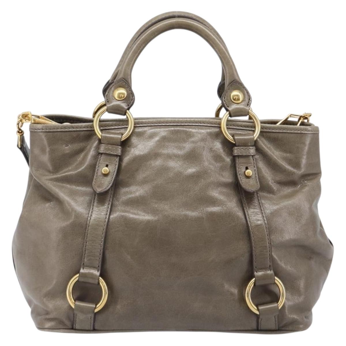 Miu Miu Hand Bag Vitellolux 2way Brown Gold Auth LN167V