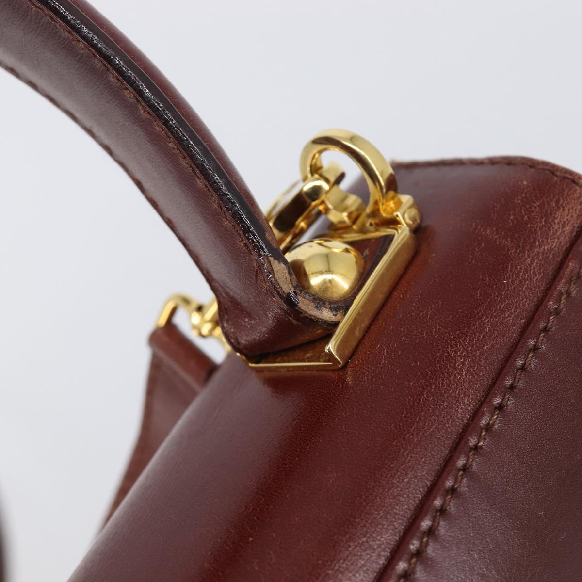 Salvatore Ferragamo Gancini Hand Bag Leather 2way Brown Gold Auth LN168