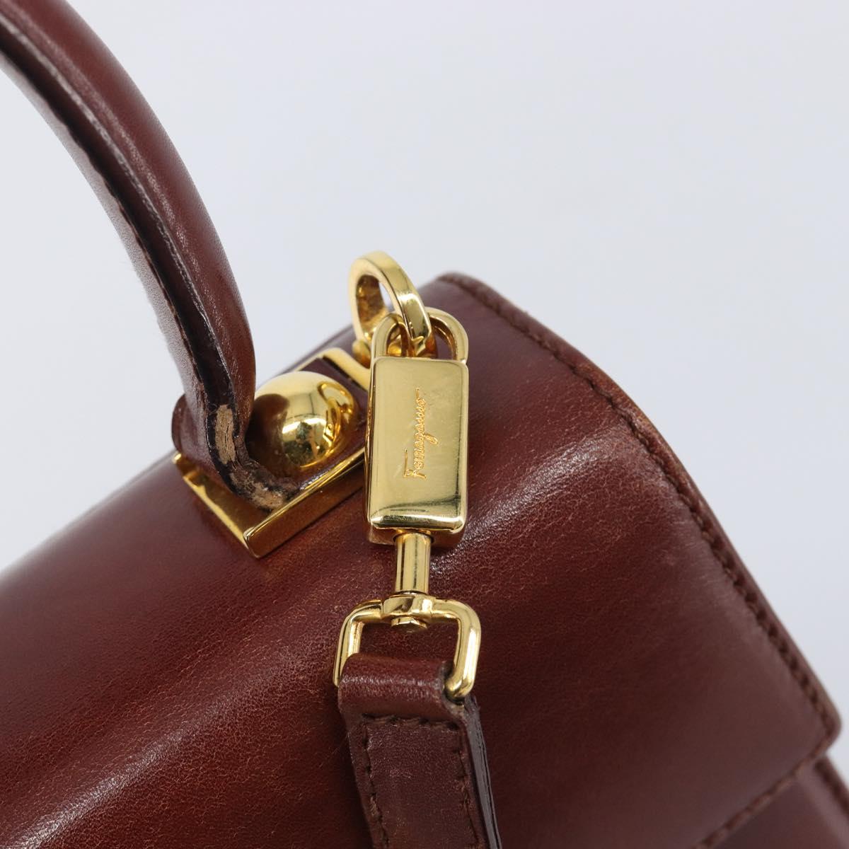 Salvatore Ferragamo Gancini Hand Bag Leather 2way Brown Gold Auth LN168