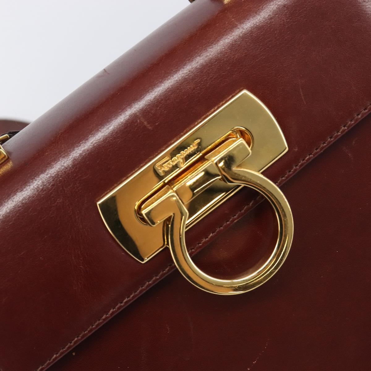 Salvatore Ferragamo Gancini Hand Bag Leather 2way Brown Gold Auth LN168