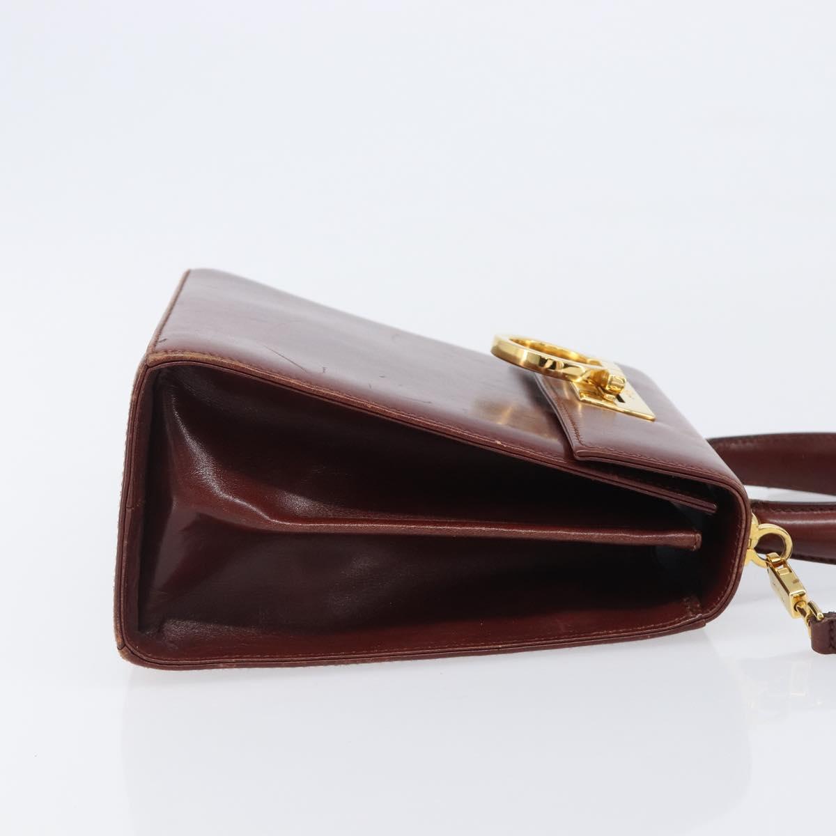 Salvatore Ferragamo Gancini Hand Bag Leather 2way Brown Gold Auth LN168
