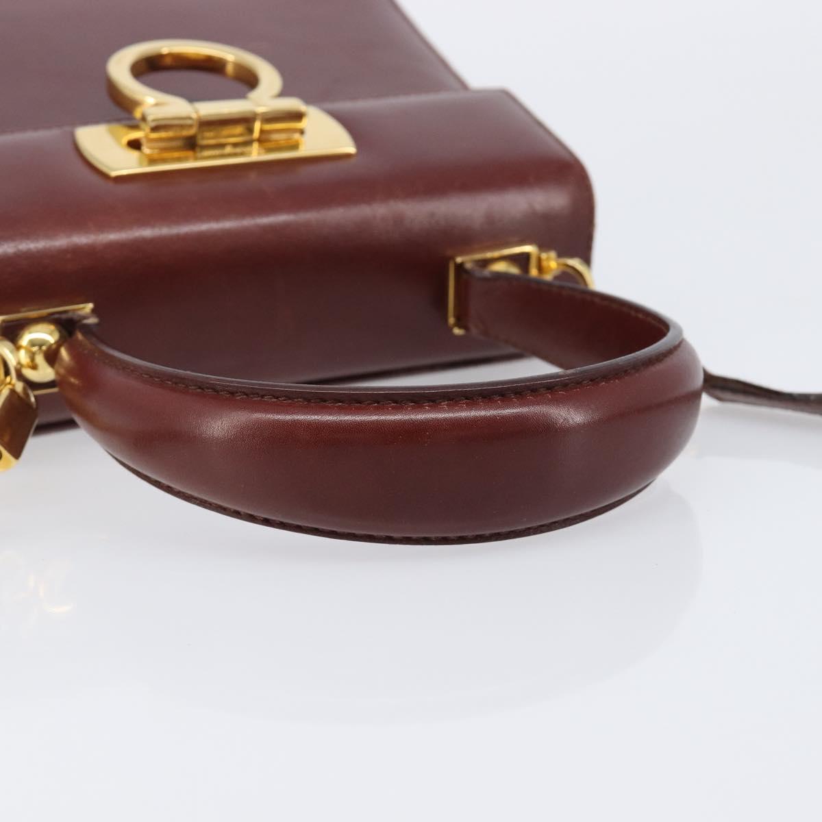 Salvatore Ferragamo Gancini Hand Bag Leather 2way Brown Gold Auth LN168