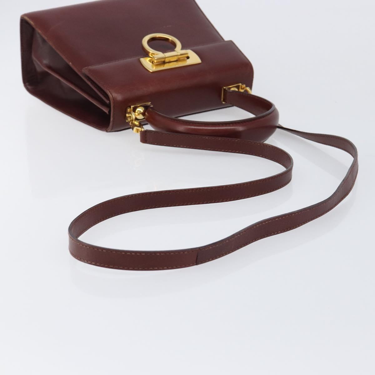 Salvatore Ferragamo Gancini Hand Bag Leather 2way Brown Gold Auth LN168