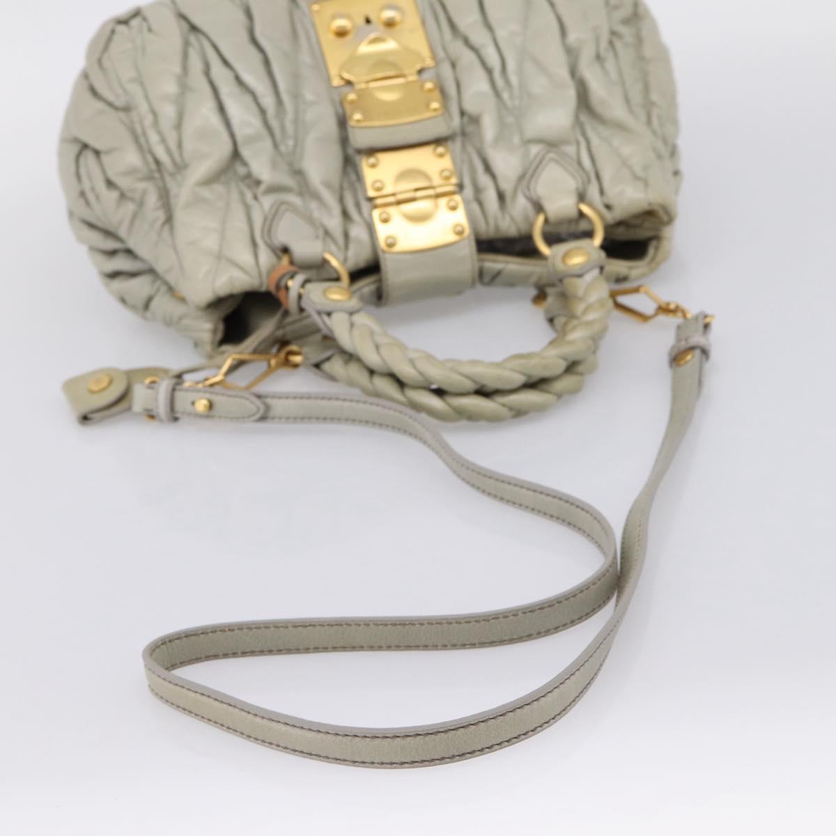 Miu Miu Gathered Hand Bag Leather 2way Gray Gold Auth LN169