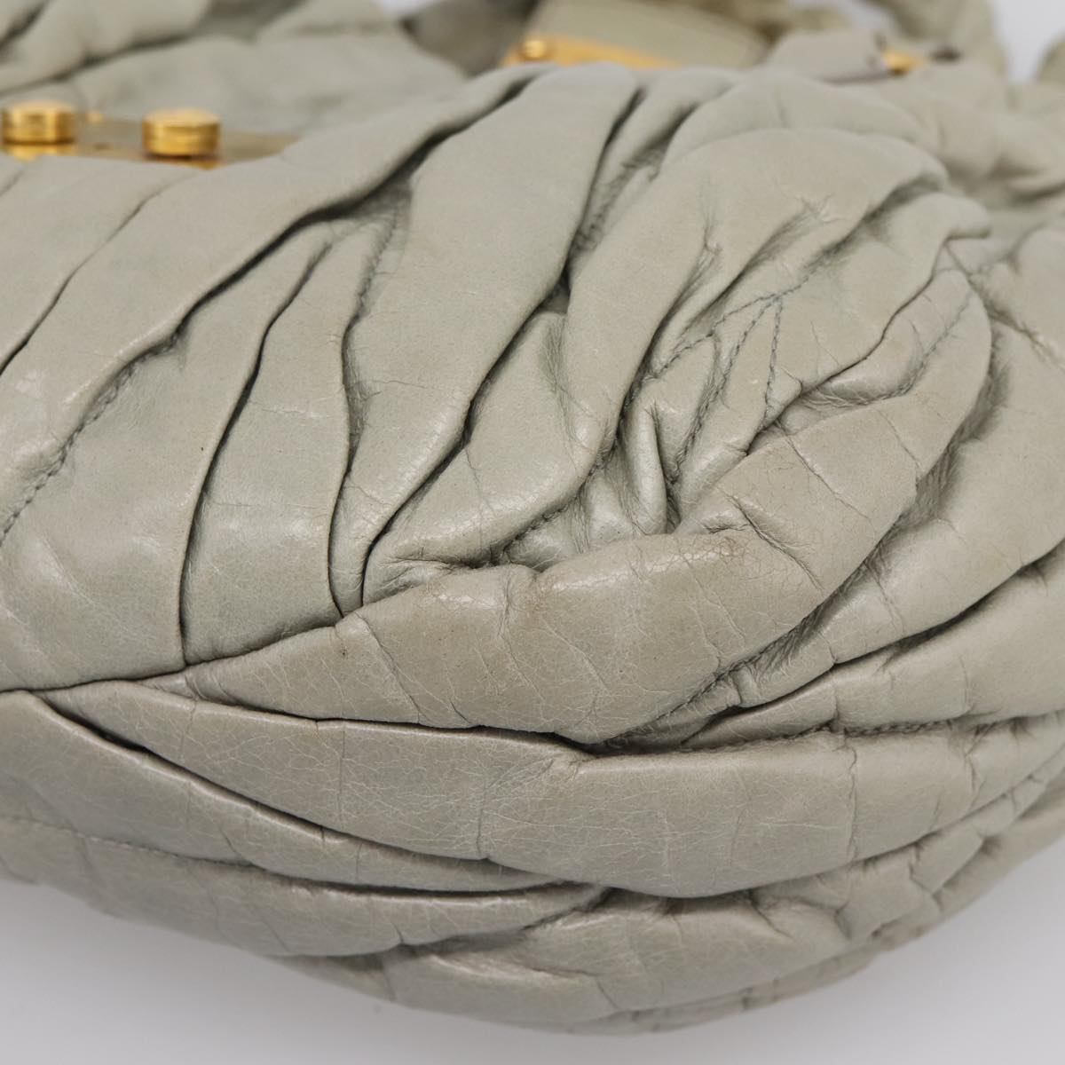 Miu Miu Gathered Hand Bag Leather 2way Gray Gold Auth LN169