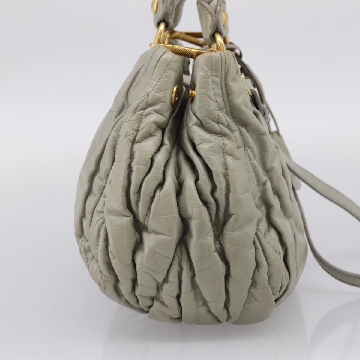Miu Miu Gathered Hand Bag Leather 2way Gray Gold Auth LN169