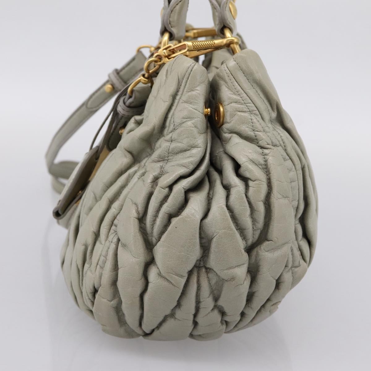 Miu Miu Gathered Hand Bag Leather 2way Gray Gold Auth LN169