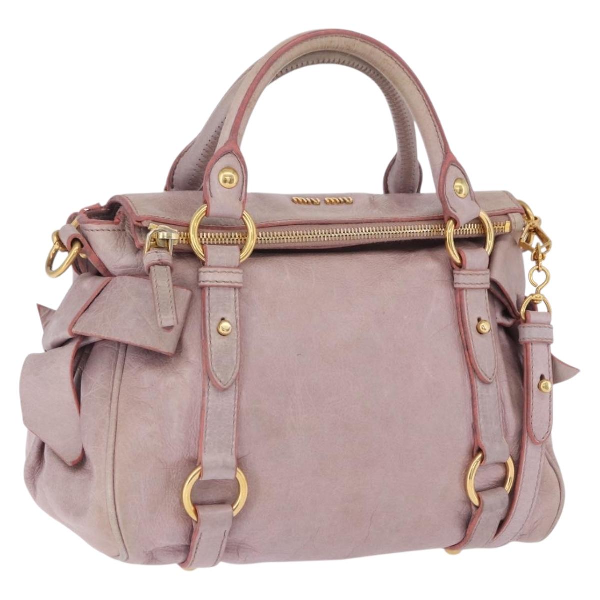Miu Miu Hand Bag Vitellolux 2way Pink Gold Auth LN171V