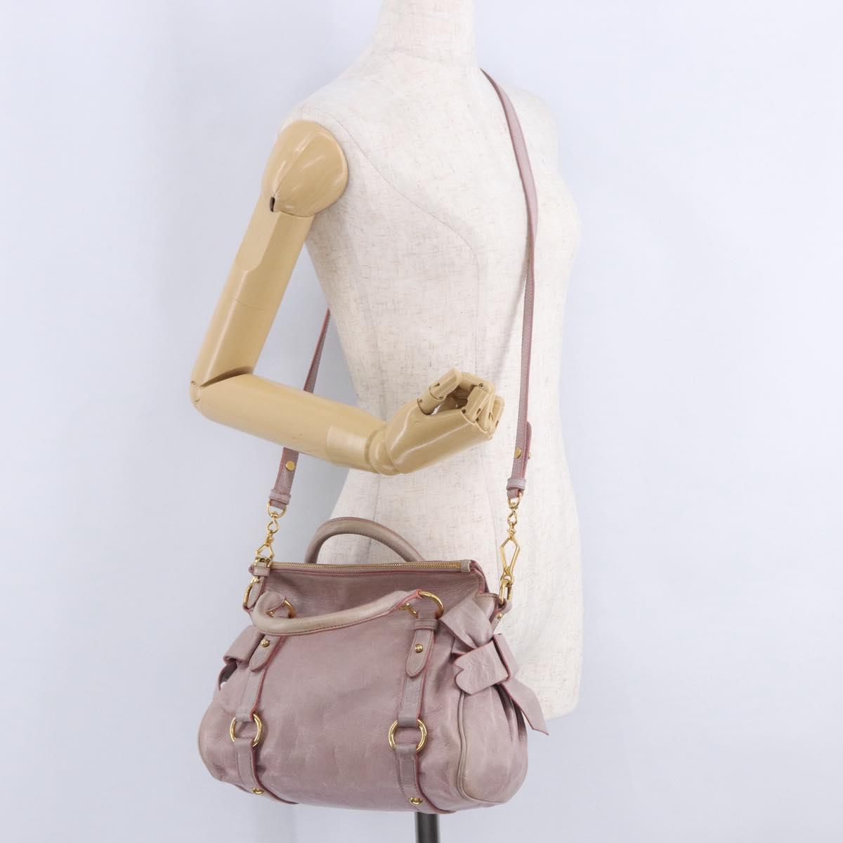 Miu Miu Hand Bag Vitellolux 2way Pink Gold Auth LN171V
