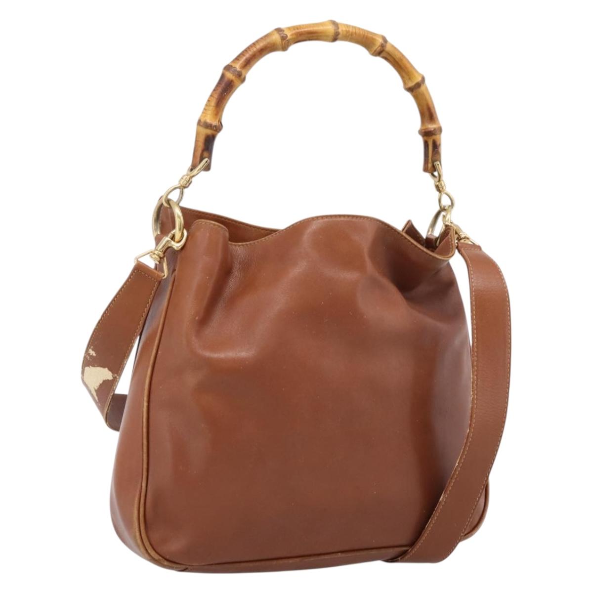 GUCCI Bamboo Shoulder Bag Leather 2way Brown Gold Auth LN172