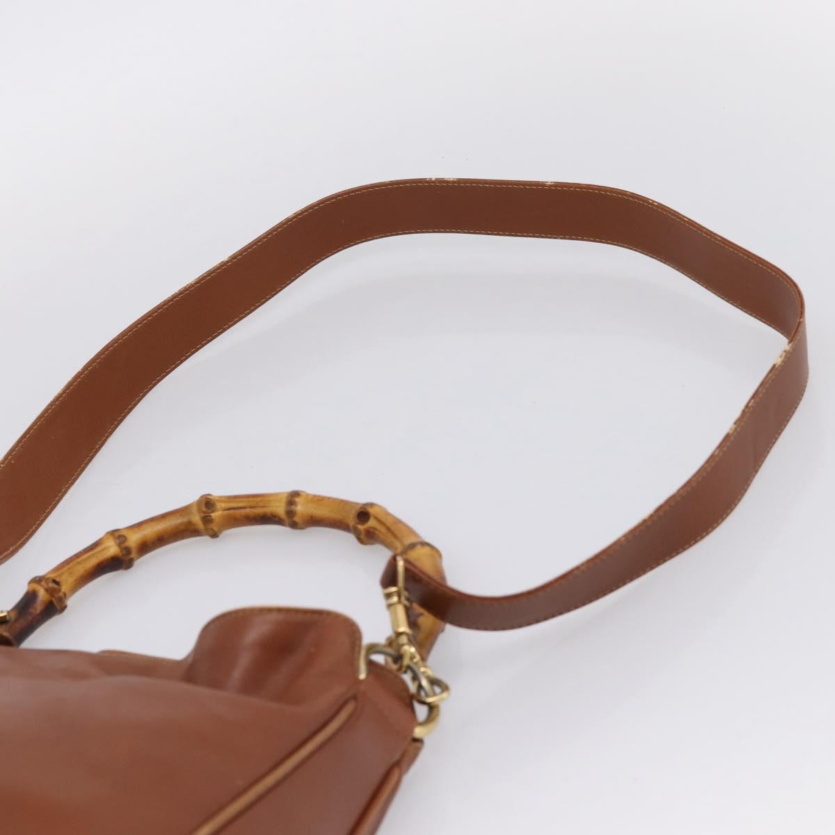 GUCCI Bamboo Shoulder Bag Leather 2way Brown Gold Auth LN172