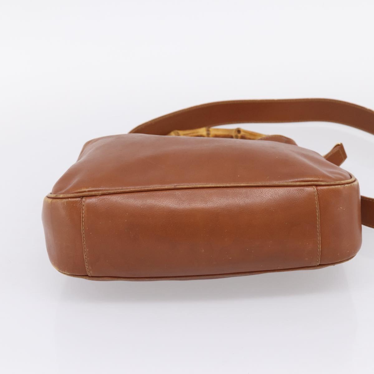 GUCCI Bamboo Shoulder Bag Leather 2way Brown Gold Auth LN172