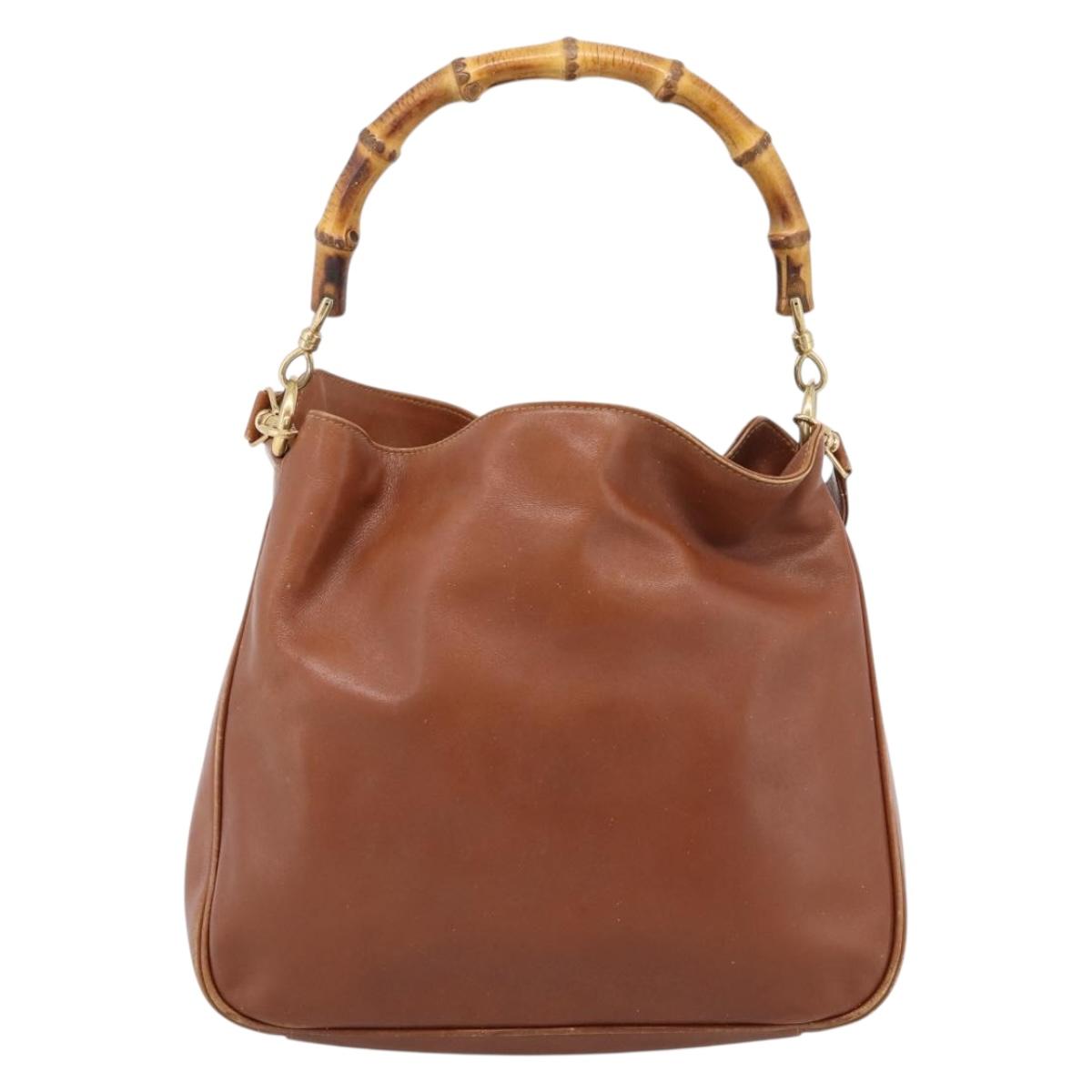 GUCCI Bamboo Shoulder Bag Leather 2way Brown Gold Auth LN172