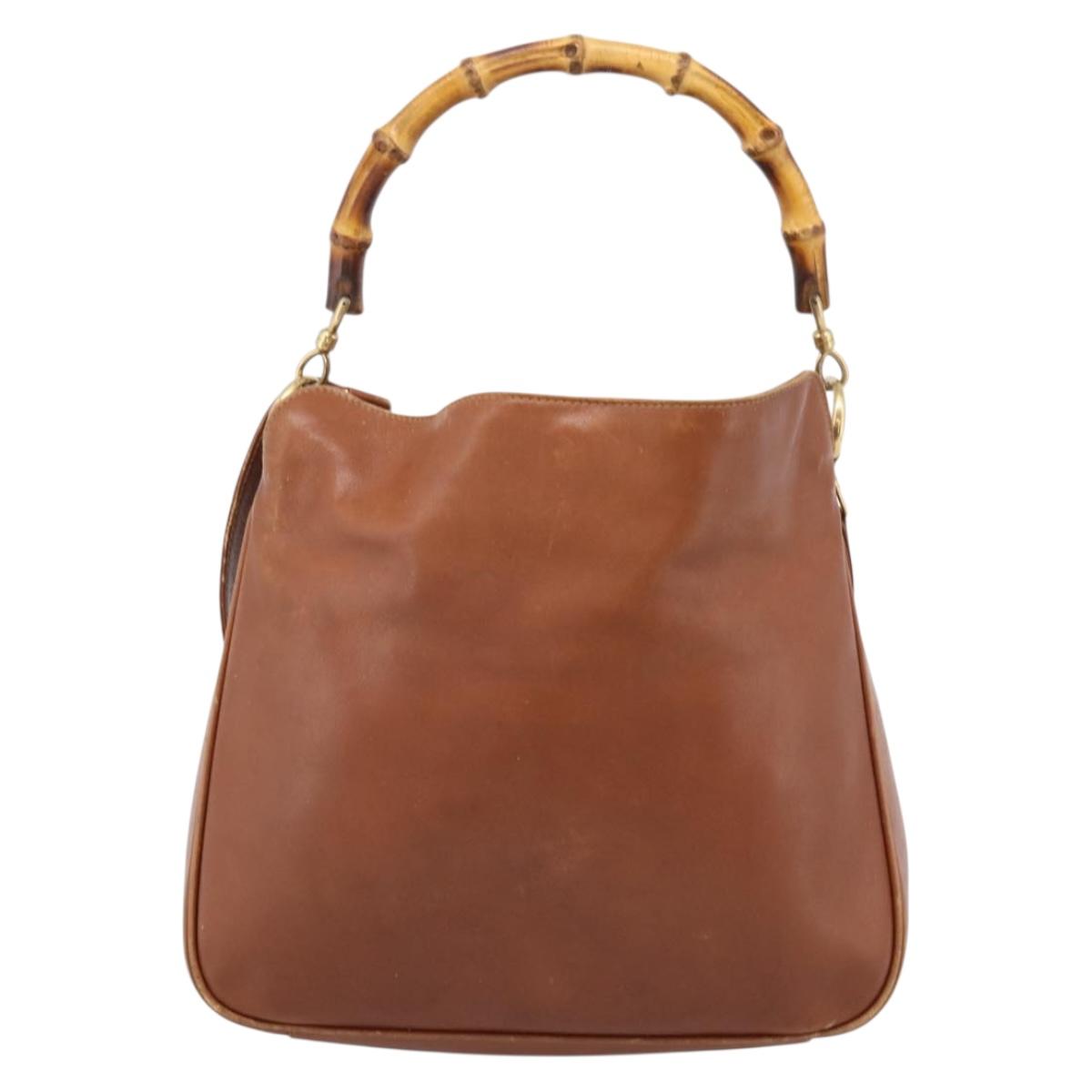 GUCCI Bamboo Shoulder Bag Leather 2way Brown Gold Auth LN172