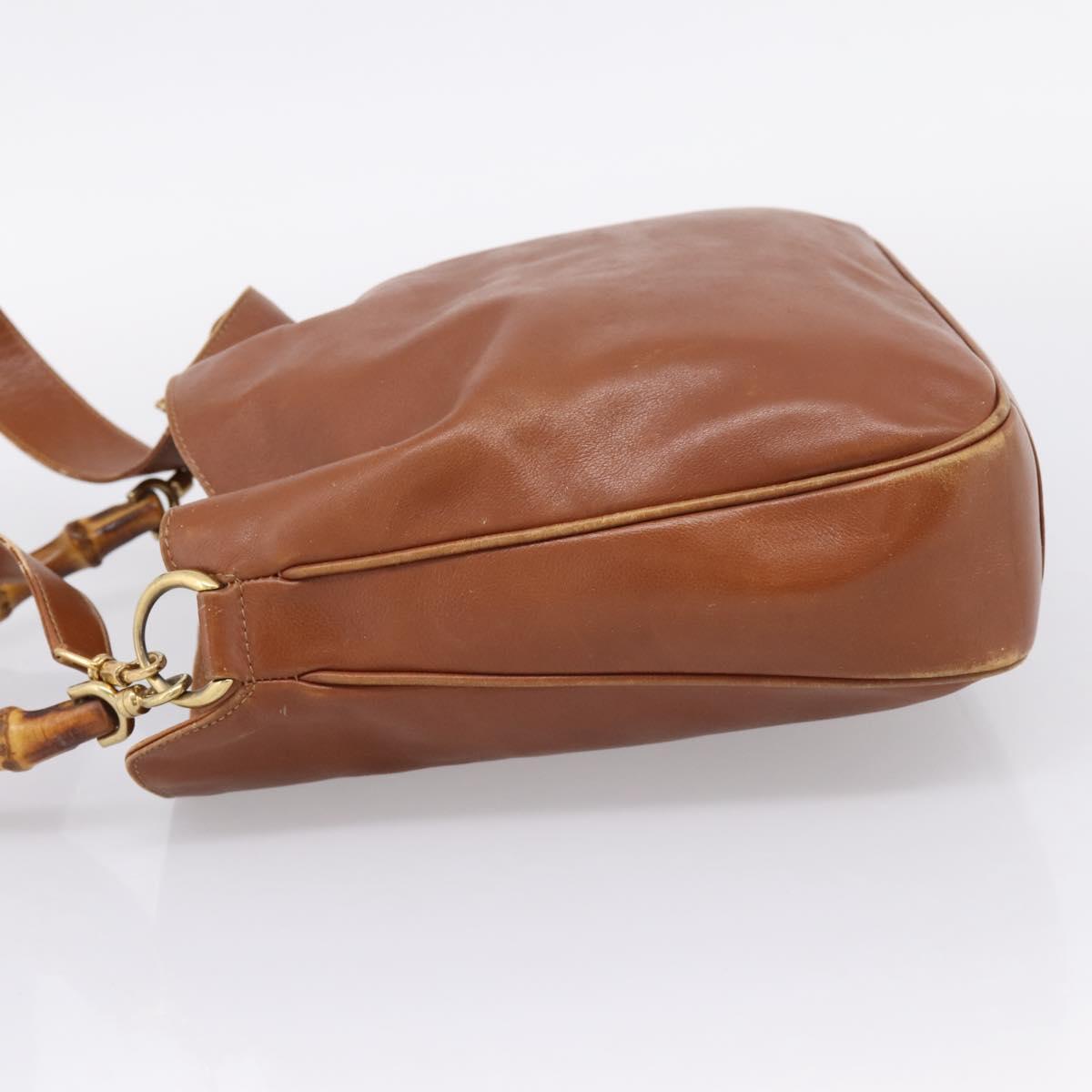 GUCCI Bamboo Shoulder Bag Leather 2way Brown Gold Auth LN172