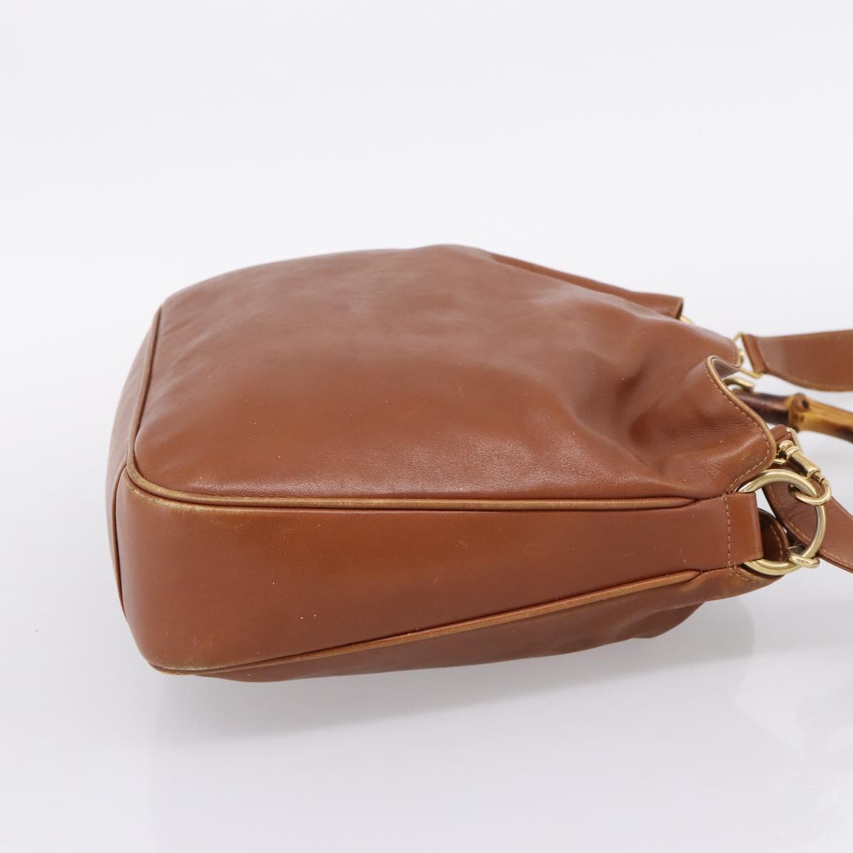 GUCCI Bamboo Shoulder Bag Leather 2way Brown Gold Auth LN172