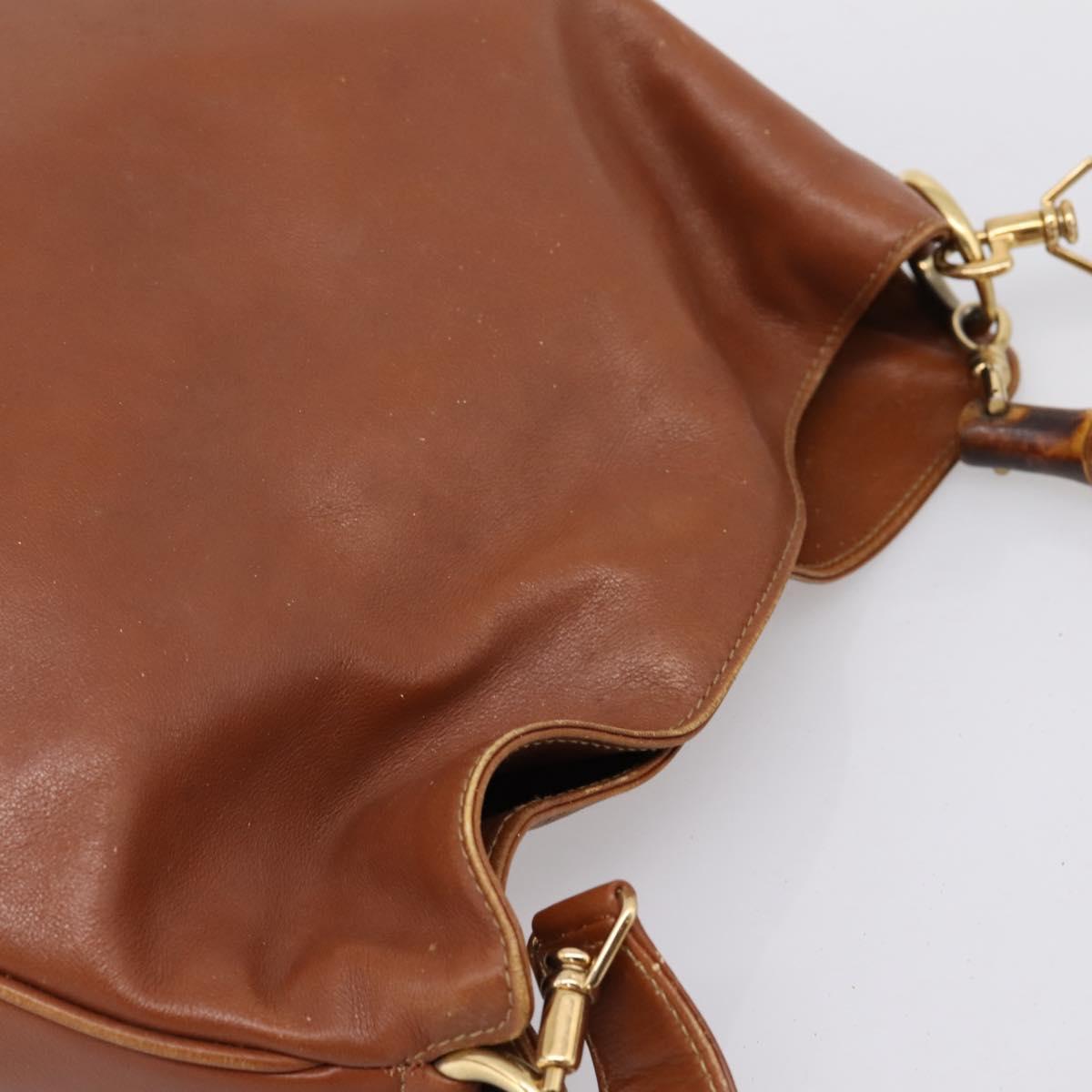 GUCCI Bamboo Shoulder Bag Leather 2way Brown Gold Auth LN172