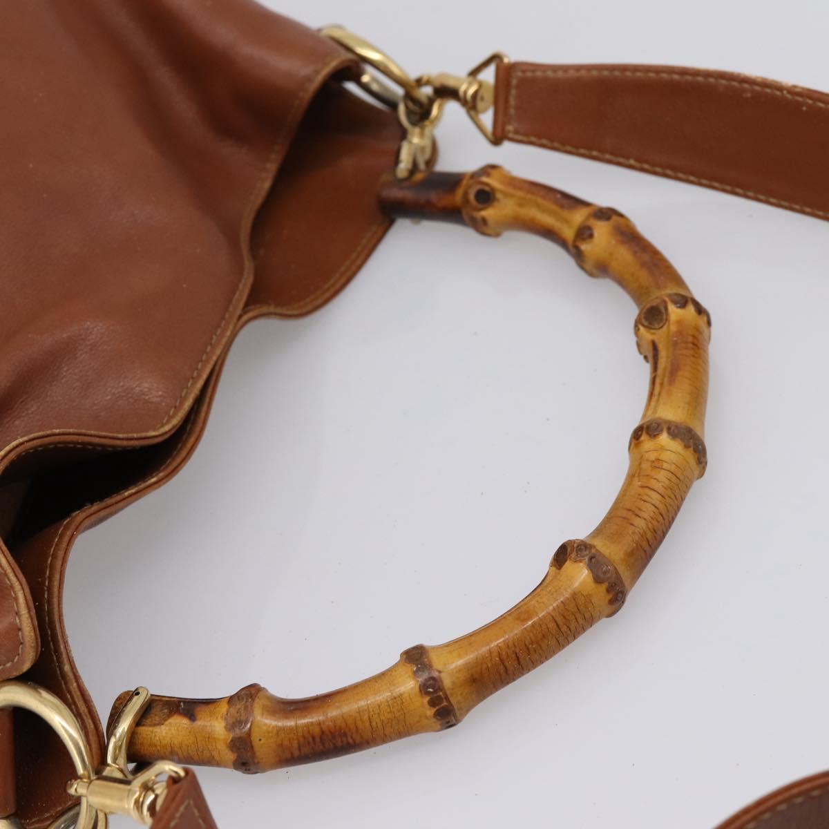 GUCCI Bamboo Shoulder Bag Leather 2way Brown Gold Auth LN172