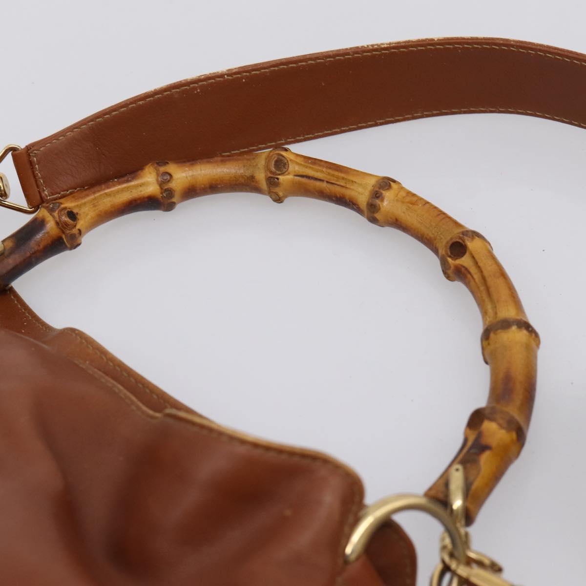 GUCCI Bamboo Shoulder Bag Leather 2way Brown Gold Auth LN172