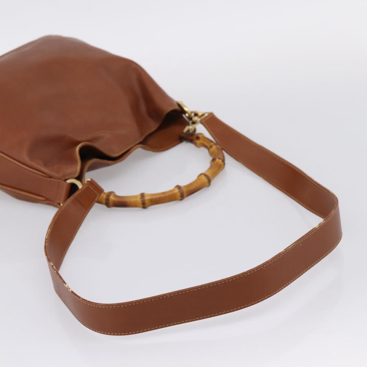 GUCCI Bamboo Shoulder Bag Leather 2way Brown Gold Auth LN172