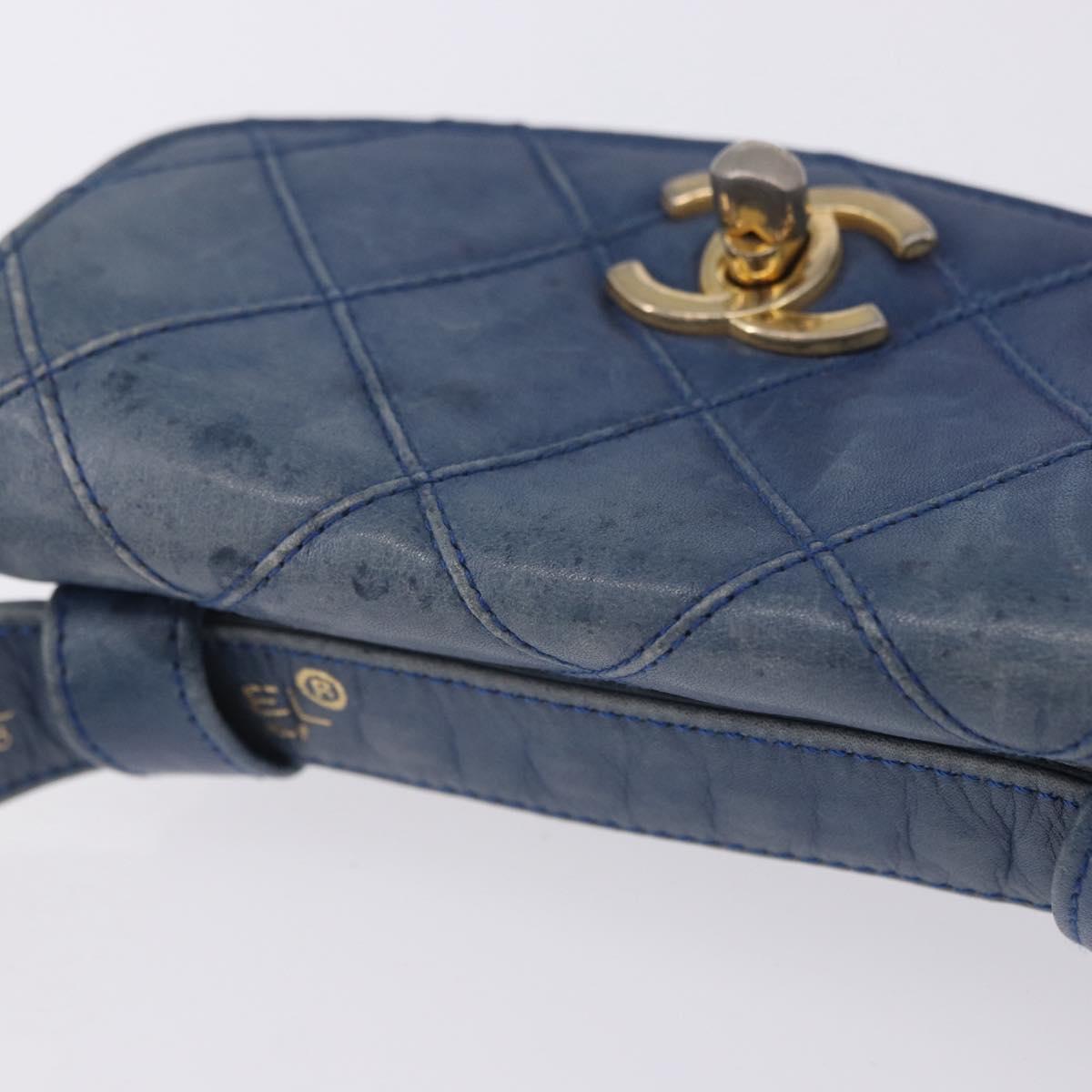 CHANEL Bicolore Waist Bag Leather Blue Gold CC Auth LN173