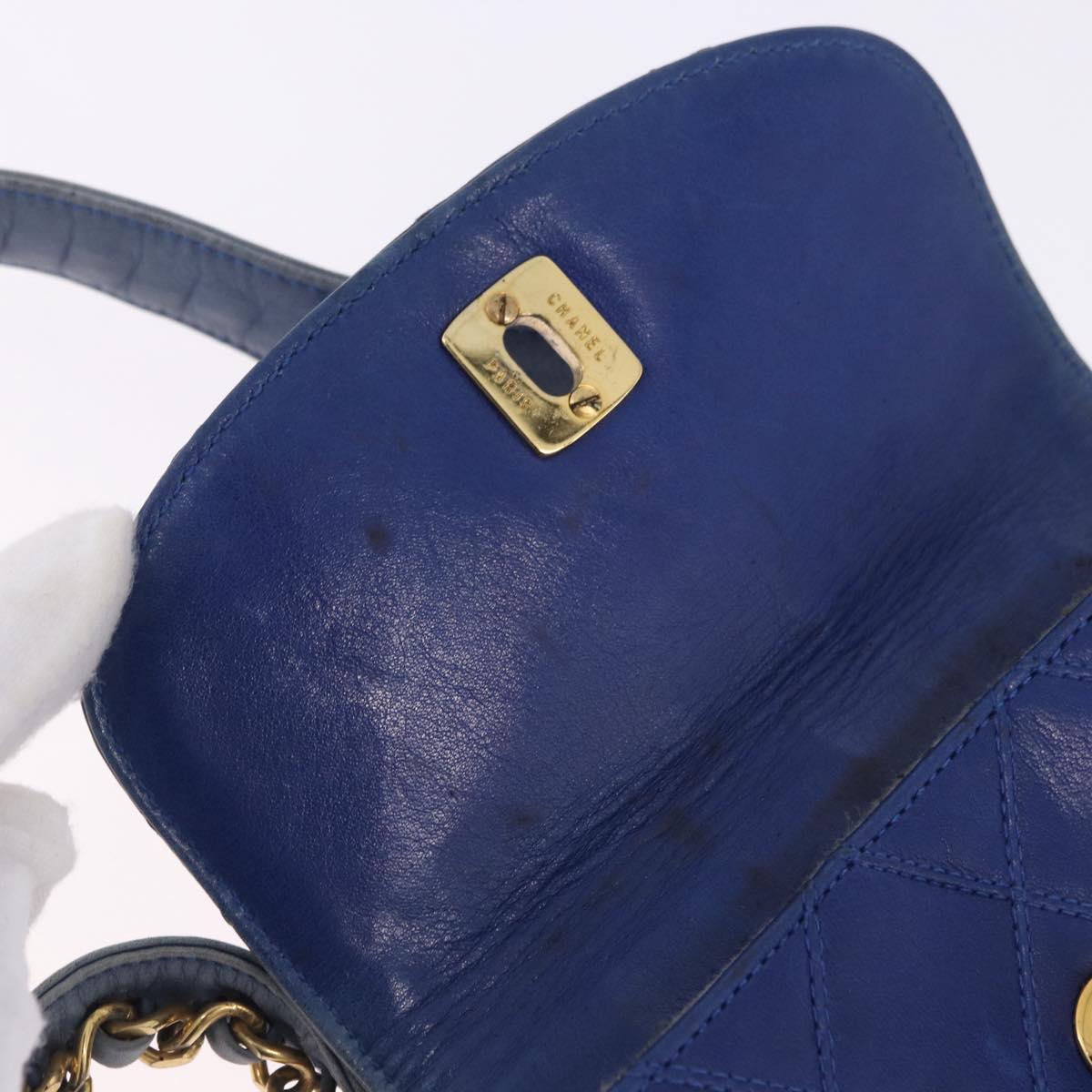 CHANEL Bicolore Waist Bag Leather Blue Gold CC Auth LN173