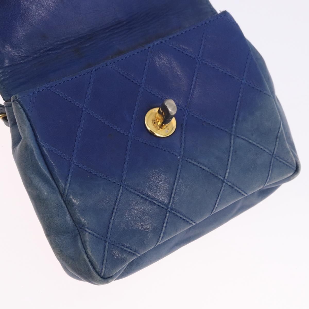 CHANEL Bicolore Waist Bag Leather Blue Gold CC Auth LN173