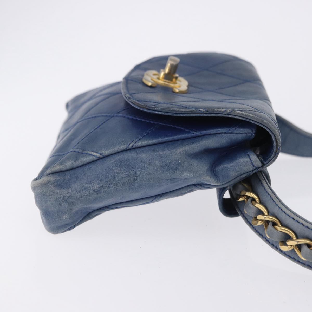 CHANEL Bicolore Waist Bag Leather Blue Gold CC Auth LN173
