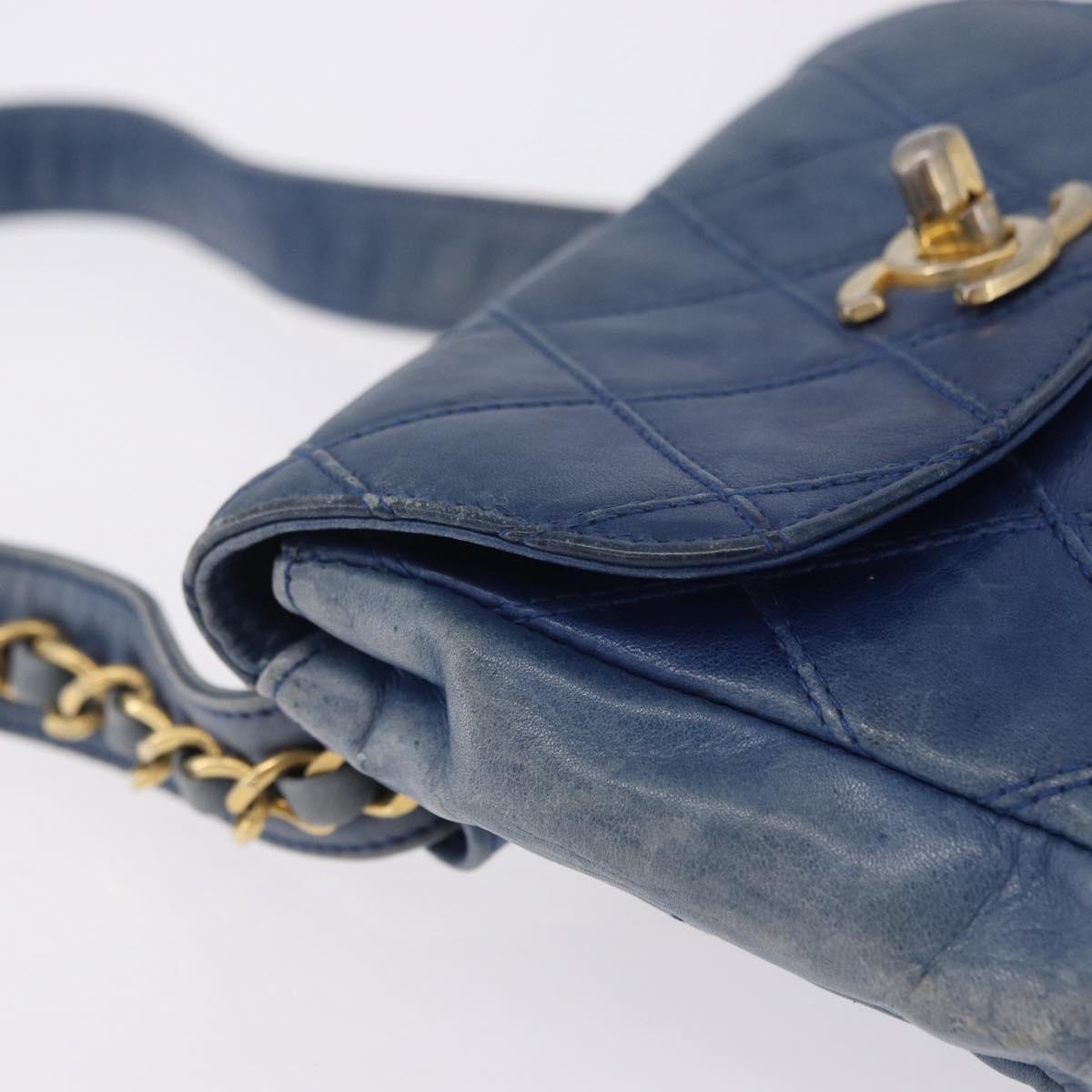 CHANEL Bicolore Waist Bag Leather Blue Gold CC Auth LN173