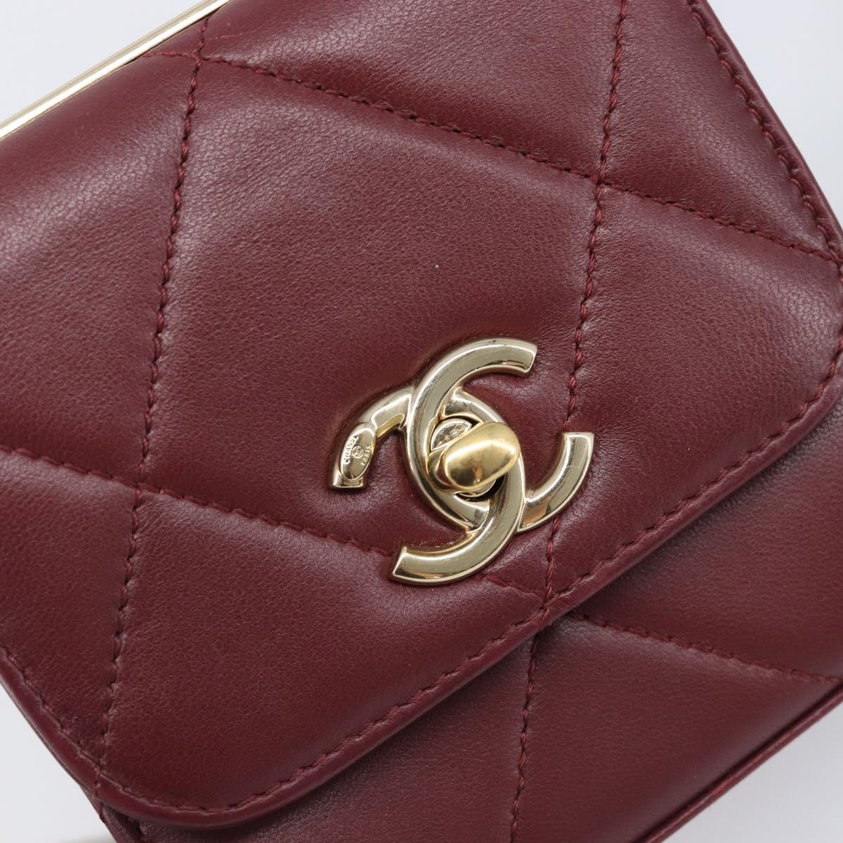 CHANEL Matelasse Chain Shoulder Bag Lamb Skin Bordeaux Gold CC Auth LN176M