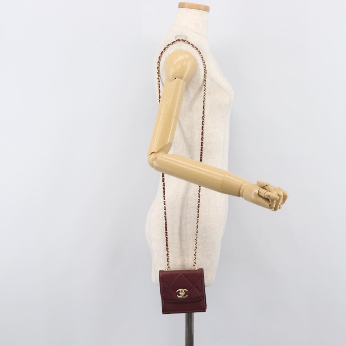 CHANEL Matelasse Chain Shoulder Bag Lamb Skin Bordeaux Gold CC Auth LN176M