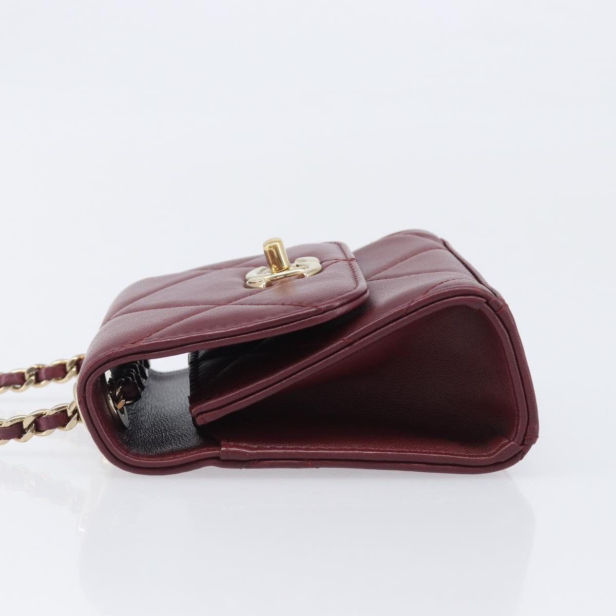 CHANEL Matelasse Chain Shoulder Bag Lamb Skin Bordeaux Gold CC Auth LN176M