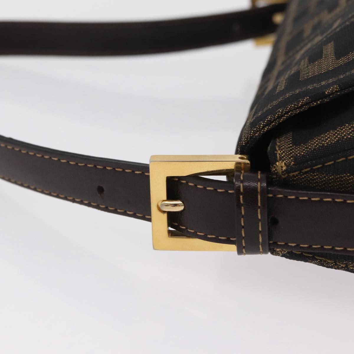FENDI Zucca Canvas Mamma Baguette Shoulder Bag Black Brown Auth LN208V