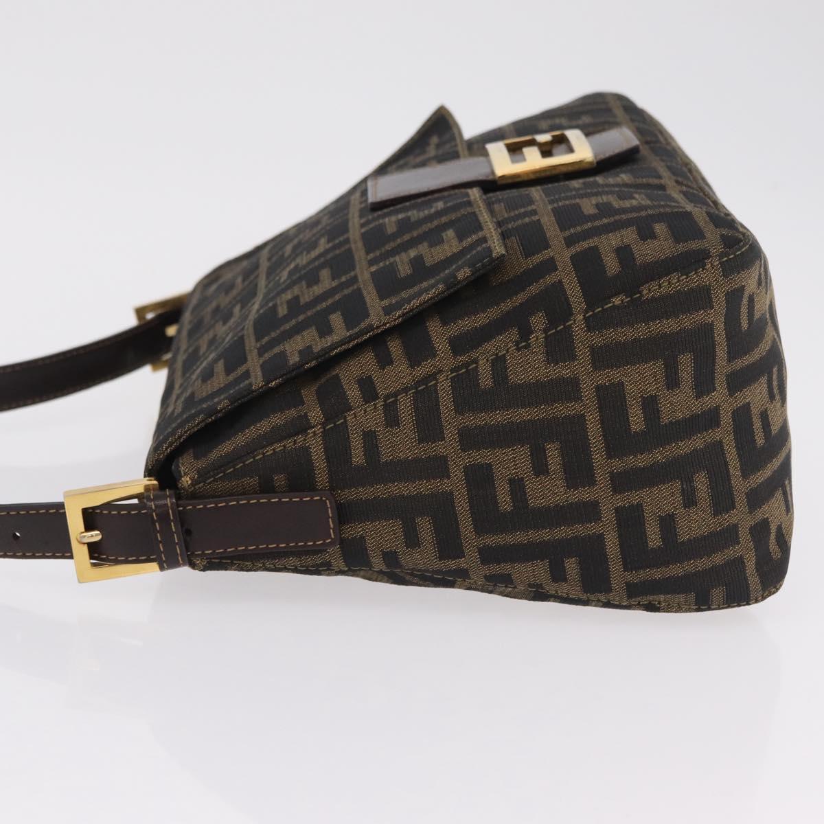 FENDI Zucca Canvas Mamma Baguette Shoulder Bag Black Brown Auth LN208V