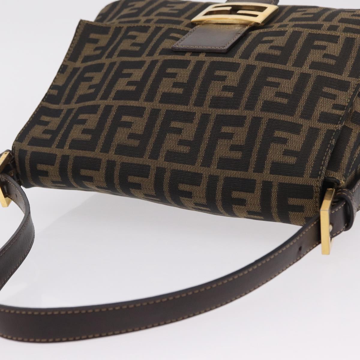 FENDI Zucca Canvas Mamma Baguette Shoulder Bag Black Brown Auth LN208V