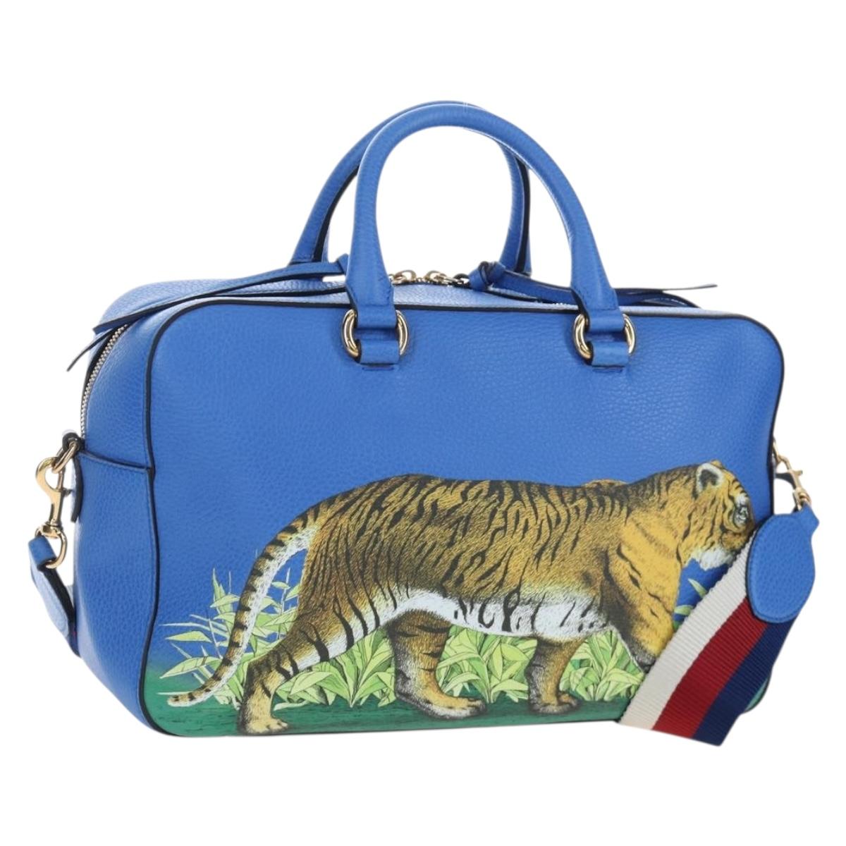 GUCCI Hand Bag Leather 2way Blue Gold Auth LN209SAM
